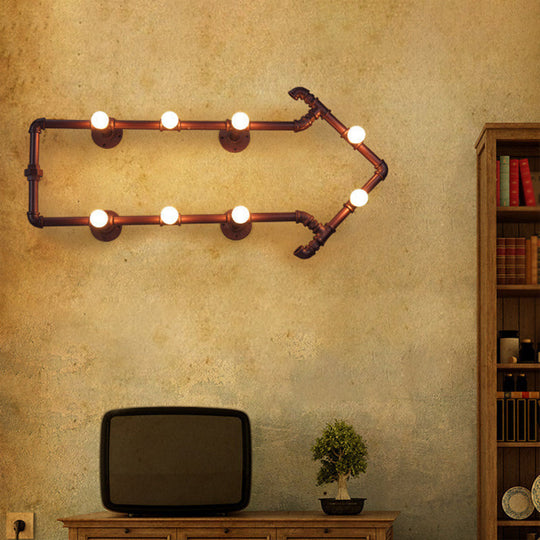 Rustic Metal Arrow Shaped 8-Bulb Wall Lamp - Industrial Sconce Light for Bedroom