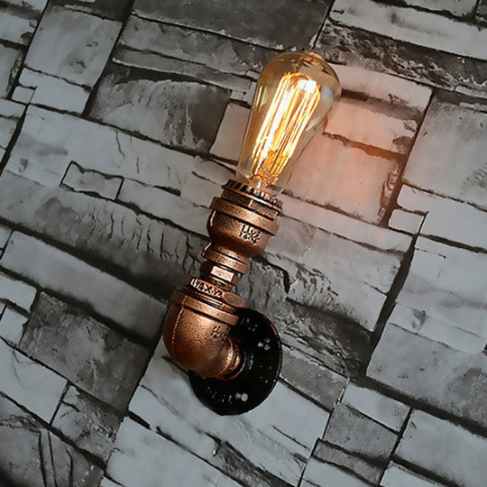 Industrial Water Pipe Wall Lamp in Rust for Garage with Single Bulb Sconce