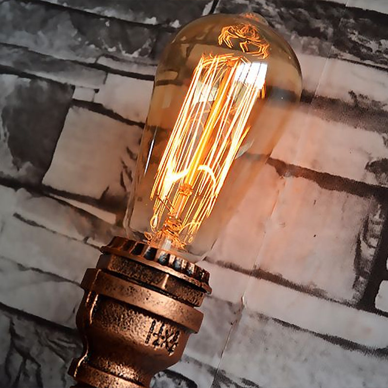 Industrial Water Pipe Wall Lamp in Rust for Garage with Single Bulb Sconce