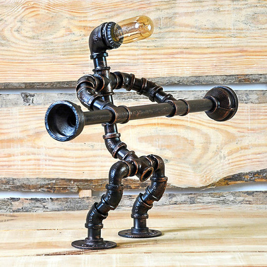 Industrial Metal Athlete Table Light - 1 Head Night Lamp for Boys' Bedside in Black