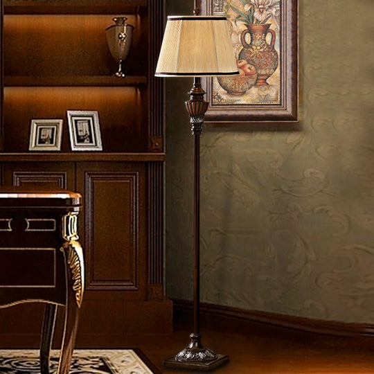 Rustic 1-Light Floor Lamp: Traditional Resin Column Stand with Cone Fabric Shade