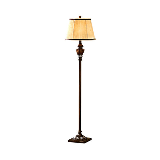 Rustic 1-Light Floor Lamp: Traditional Resin Column Stand with Cone Fabric Shade