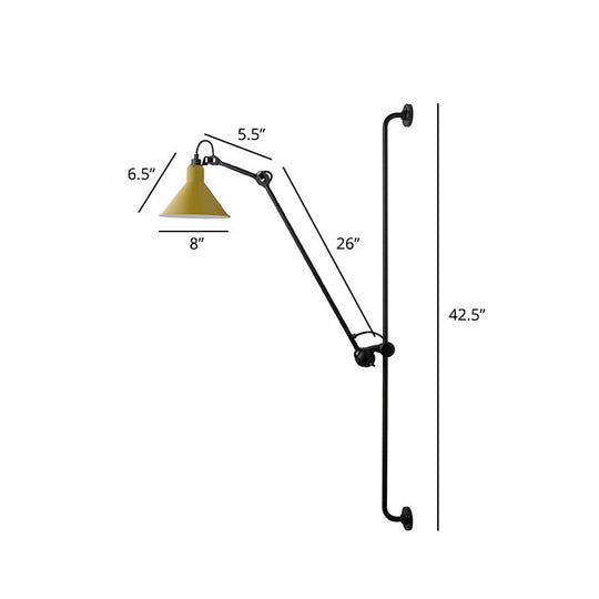 Adjustable Arm Loft Style Metal Wall Mount Reading Light with Shaded Head