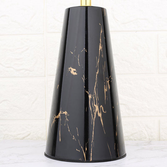 Nordic Fabric Tapered Nightstand Lamp with Conic Marble Pedestal - 1 Bulb Table Light