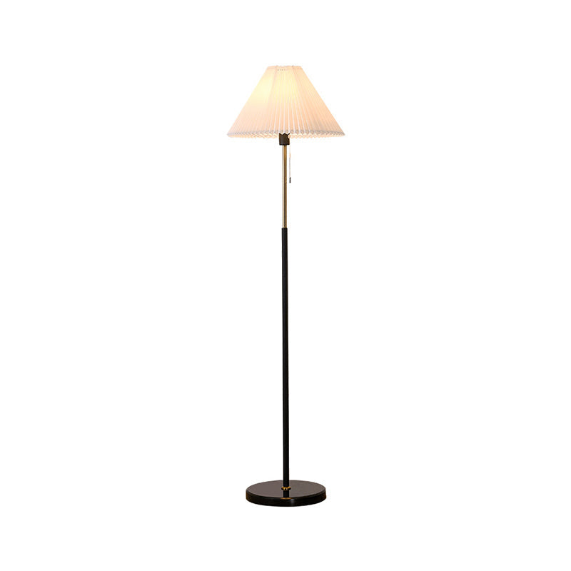 Minimalist Cone Shade Floor Lamp with Pleated Fabric & Pull Chain - Perfect for Living Room Lighting