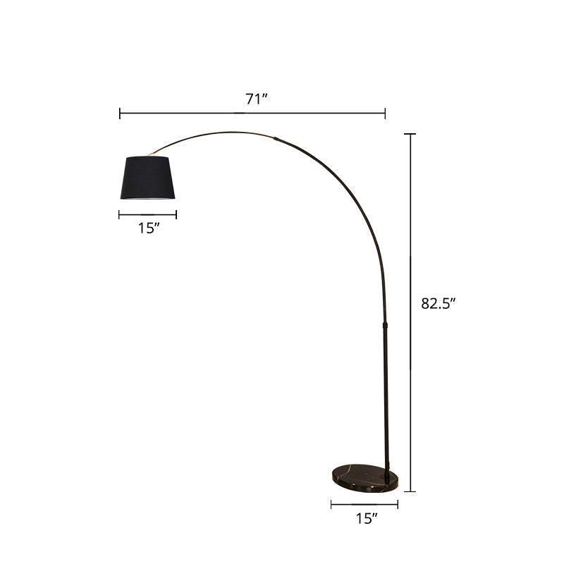 Sleek Black Floor Lamp with Fishing Rod Arm - Simplicity 1-Light Fabric Bucket Standing Light
