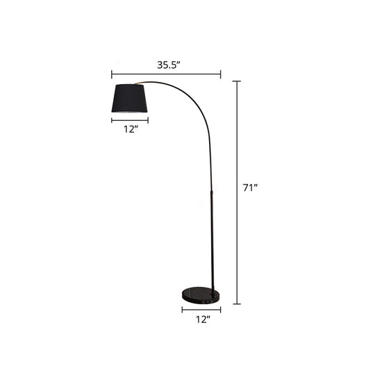 Sleek Black Floor Lamp with Fishing Rod Arm - Simplicity 1-Light Fabric Bucket Standing Light