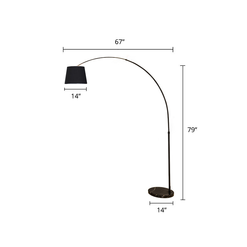 Sleek Black Floor Lamp with Fishing Rod Arm - Simplicity 1-Light Fabric Bucket Standing Light