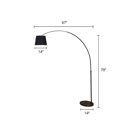 Sleek Black Floor Lamp with Fishing Rod Arm - Simplicity 1-Light Fabric Bucket Standing Light