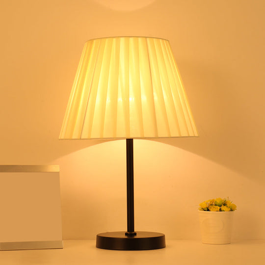 Simple Pleated Fabric Table Lamp - Tapered Nightstand Light for Bedside (1 Bulb)