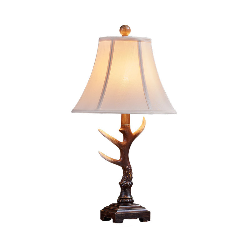 1-Light Traditional Brown Fabric Desk Lamp with Branch Base - Perfect Bedroom Reading Light