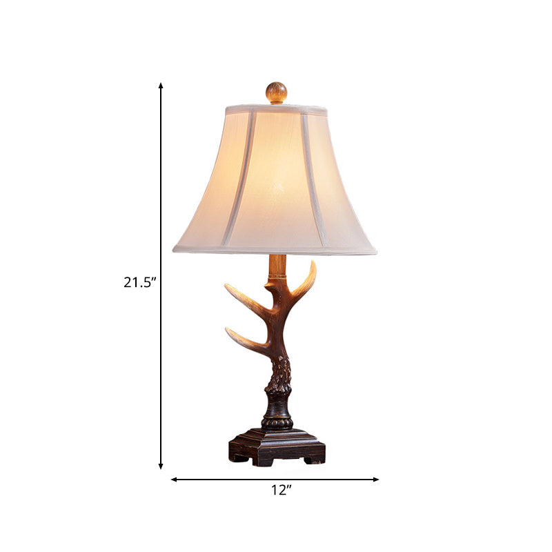 1-Light Traditional Brown Fabric Desk Lamp with Branch Base - Perfect Bedroom Reading Light