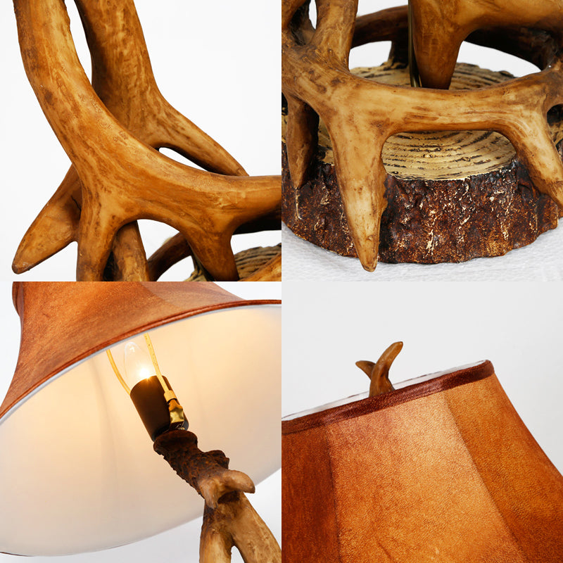 1-Light Desk Lamp: Traditional Wood & Fabric with Antler Accents - Ideal Bedroom Task Lighting