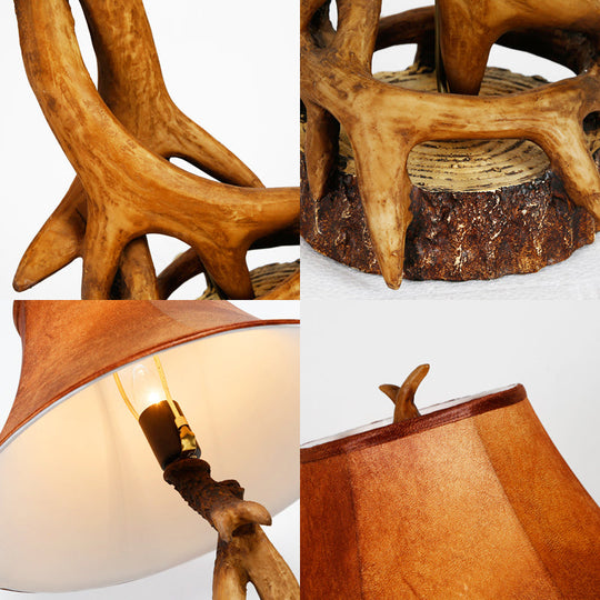 1-Light Desk Lamp: Traditional Wood & Fabric with Antler Accents - Ideal Bedroom Task Lighting