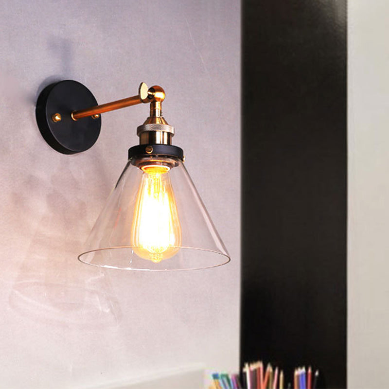 Antique Clear Glass Conical Wall Sconce with Single Bulb for Corridors