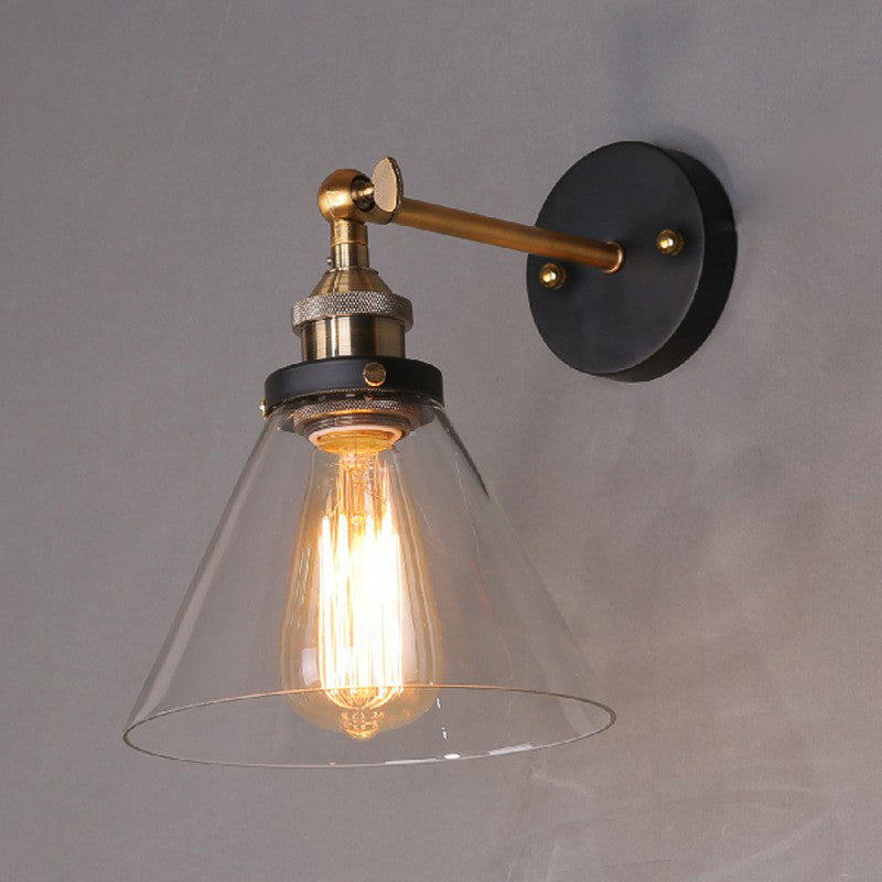 Antique Clear Glass Conical Wall Sconce with Single Bulb for Corridors