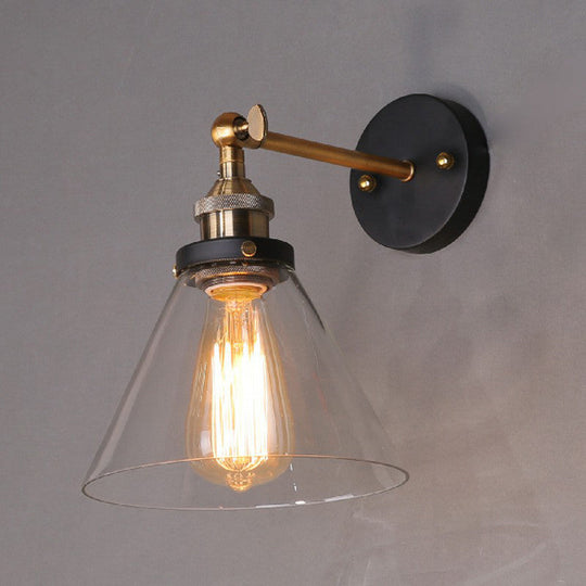 Antique Clear Glass Conical Wall Sconce with Single Bulb for Corridors