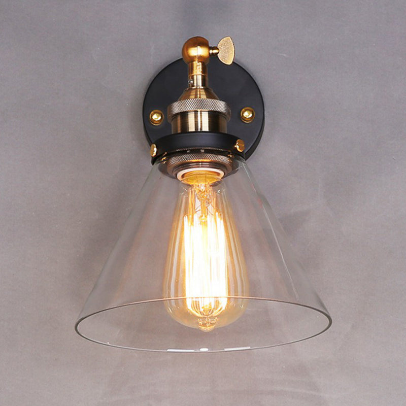 Antique Clear Glass Conical Wall Sconce with Single Bulb for Corridors