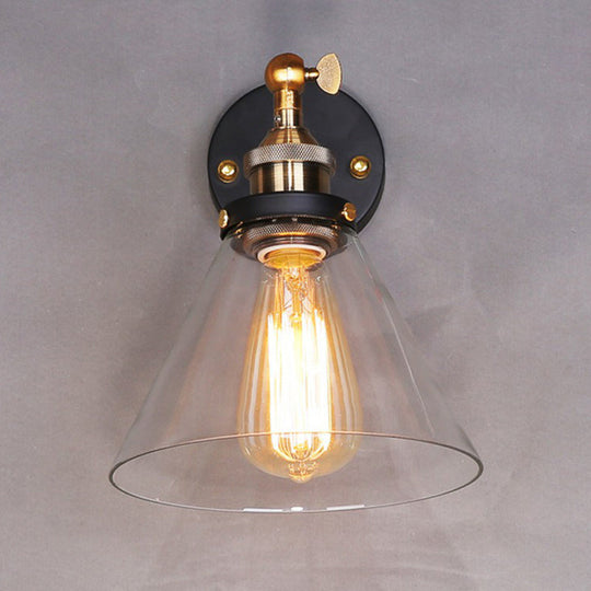 Antique Clear Glass Conical Wall Sconce with Single Bulb for Corridors