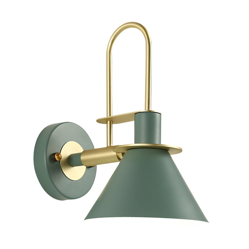 Modern Metal Conical Wall Mount Lamp with Arched Brass Arm - 1-Bulb Wall Light Fixture