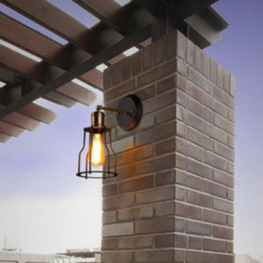 Industrial Black Metal Wall Lamp with Swivel Arm and Cage Shade