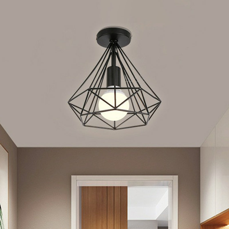 Vintage Iron Wire Geometric Flush Mount Single-Bulb Ceiling Fixture for Aisle Lighting