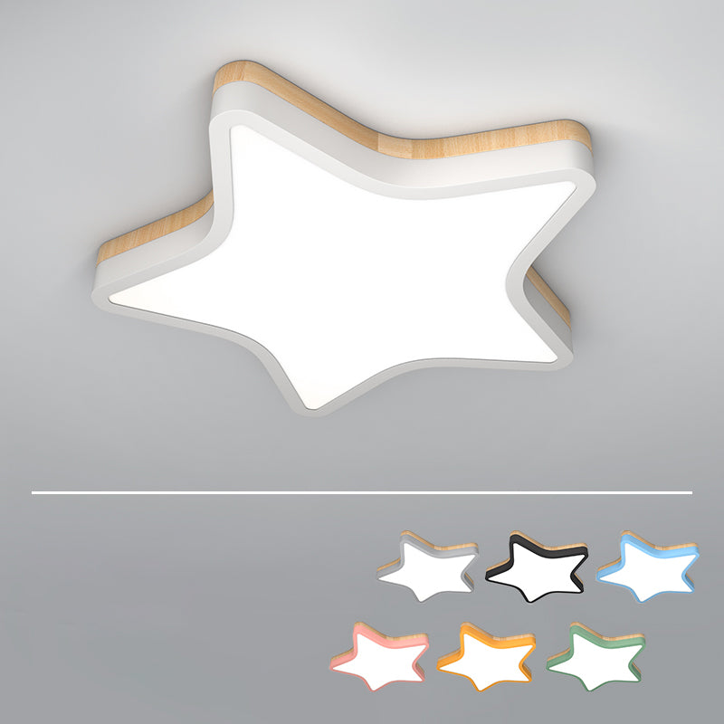 Kids Star LED Ceiling Lamp in Yellow-White - Acrylic Flush Mount Fixture for Bedrooms
