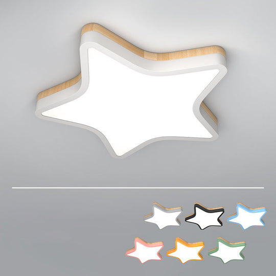 Kids Star LED Ceiling Lamp in Yellow-White - Acrylic Flush Mount Fixture for Bedrooms