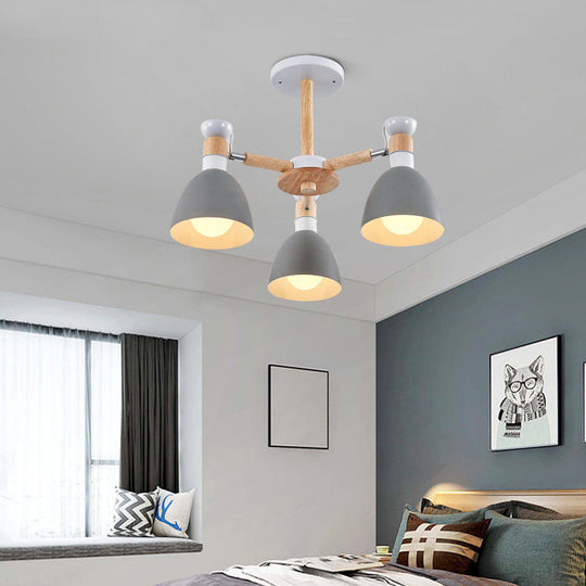 Sleek Macaron Bell Chandelier Metal Hanging Light with Wooden Rod – Perfect Bedroom Lighting