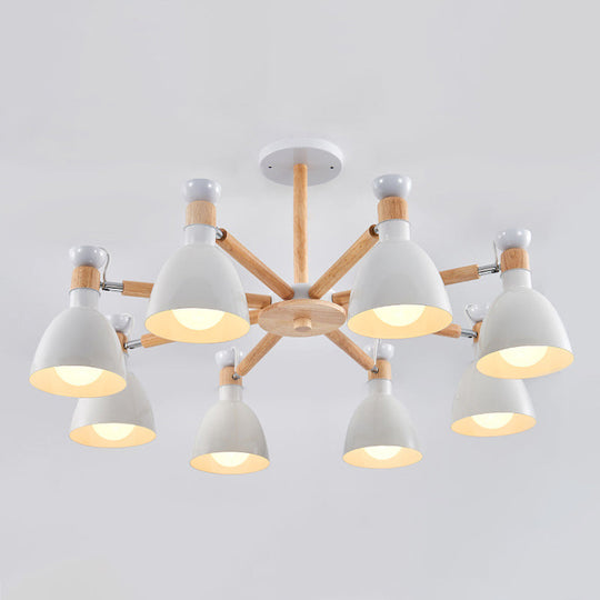 Sleek Macaron Bell Chandelier Metal Hanging Light with Wooden Rod – Perfect Bedroom Lighting