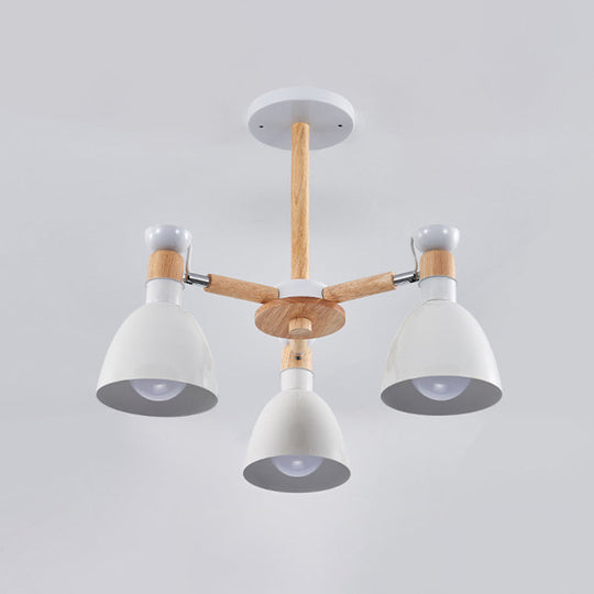 Sleek Macaron Bell Chandelier Metal Hanging Light with Wooden Rod – Perfect Bedroom Lighting