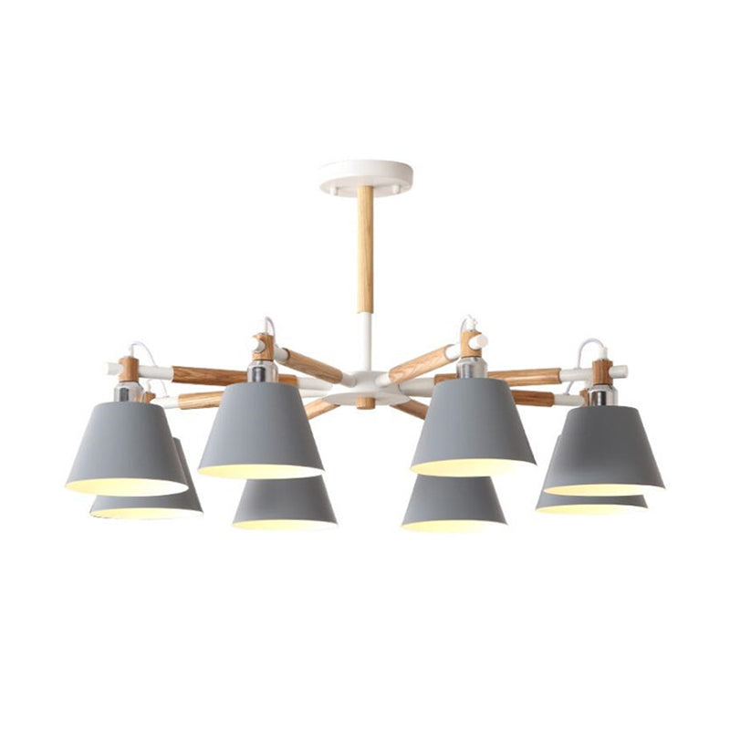 Conical Metal Pendant Lamp with Macaron Wood Design - Stylish Ceiling Chandelier Light for Living Room