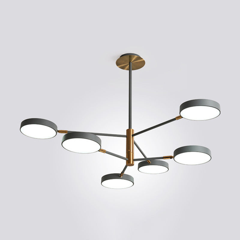Sleek Rotatable Metal Branch LED Chandelier with Round Acrylic Shade - Modern Hanging Lamp Design