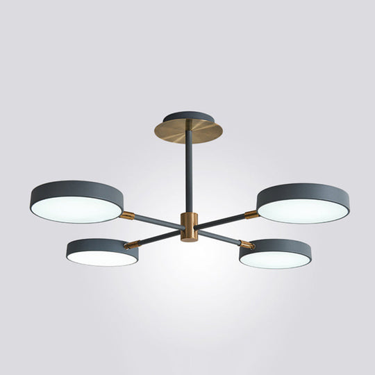 Sleek Rotatable Metal Branch LED Chandelier with Round Acrylic Shade - Modern Hanging Lamp Design