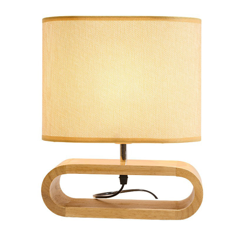 Nordic 1-Light White Table Lamp with Wood Pedestal for Bedroom