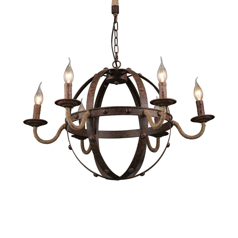Metal Chandelier Lamp - Country Style 6-Light Pendant Lighting for Dining Room in Rust