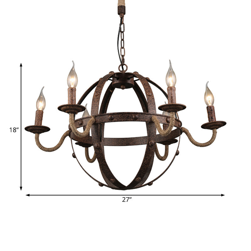 Metal Chandelier Lamp - Country Style 6-Light Pendant Lighting for Dining Room in Rust