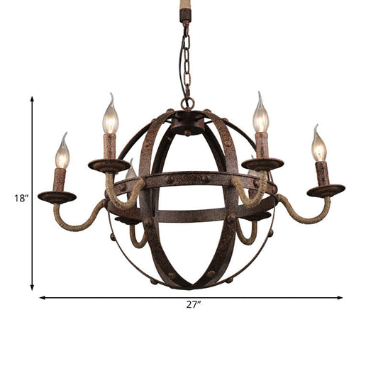 Metal Chandelier Lamp - Country Style 6-Light Pendant Lighting for Dining Room in Rust