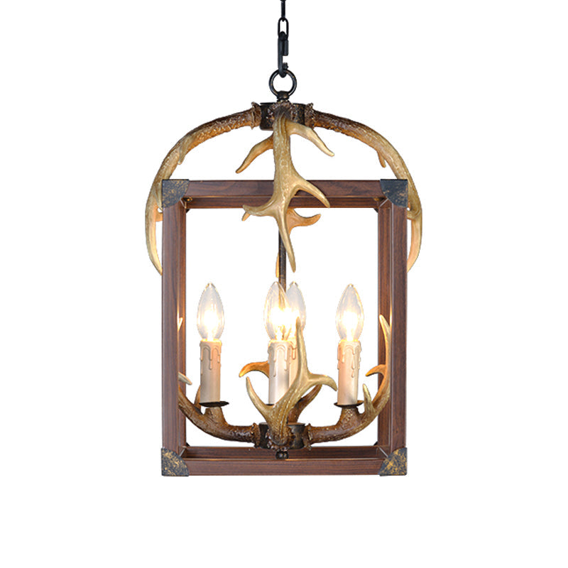 Rustic Metal Rectangle Frame Pendant Chandelier - Red Brown Finish, 4/8 Lights - Ideal for Dining Room Lighting