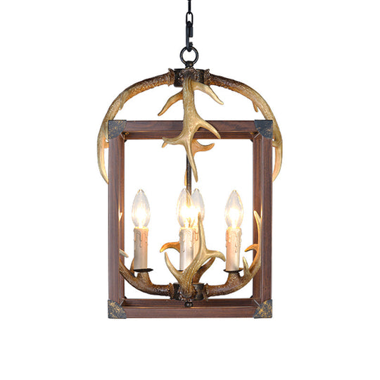 Rustic Metal Rectangle Frame Pendant Chandelier - Red Brown Finish, 4/8 Lights - Ideal for Dining Room Lighting