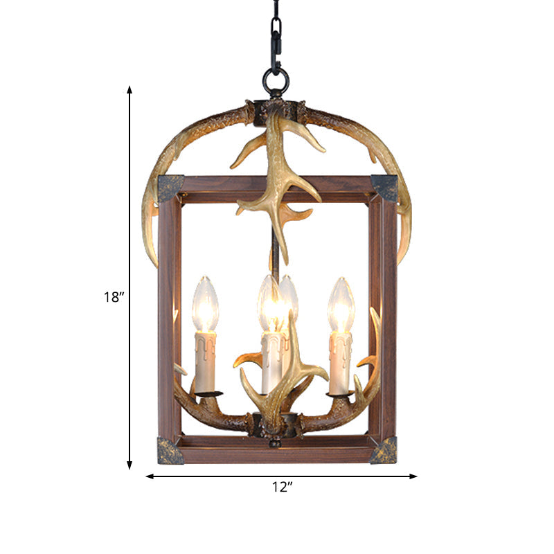 Rustic Metal Rectangle Frame Pendant Chandelier - Red Brown Finish, 4/8 Lights - Ideal for Dining Room Lighting