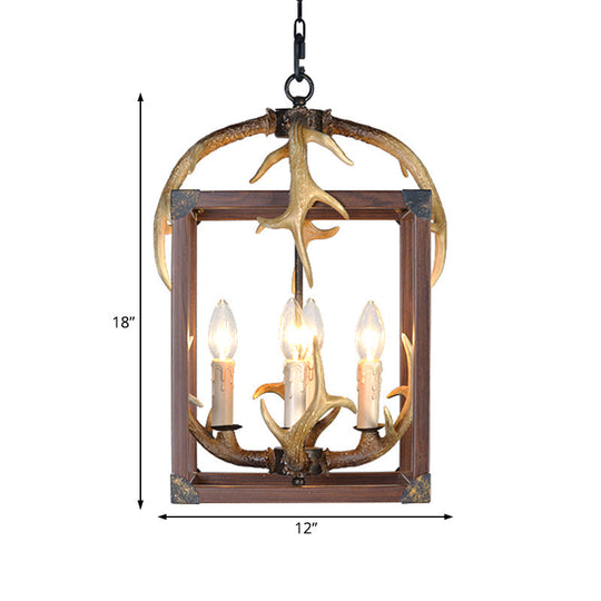 Rustic Metal Rectangle Frame Pendant Chandelier - Red Brown Finish, 4/8 Lights - Ideal for Dining Room Lighting