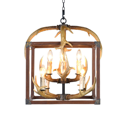 Rustic Metal Rectangle Frame Pendant Chandelier - Red Brown Finish, 4/8 Lights - Ideal for Dining Room Lighting