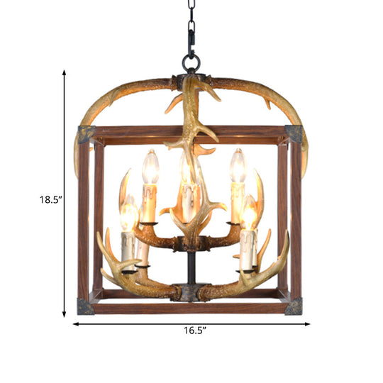 Rustic Metal Rectangle Frame Pendant Chandelier - Red Brown Finish, 4/8 Lights - Ideal for Dining Room Lighting