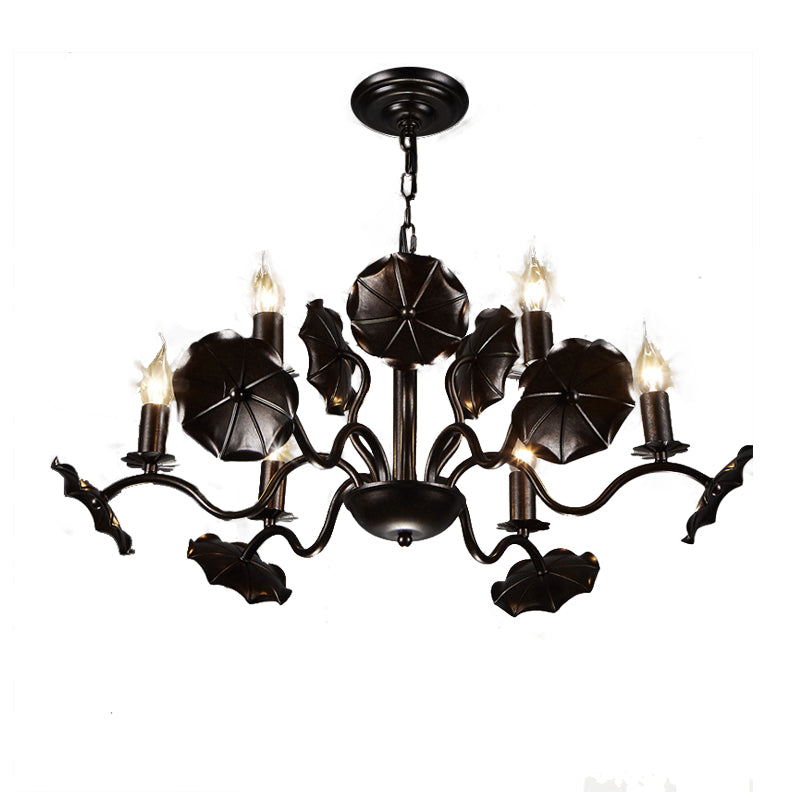 Metal Candle Chandelier, Country 6-Light Pendant in Rust for Living Room
