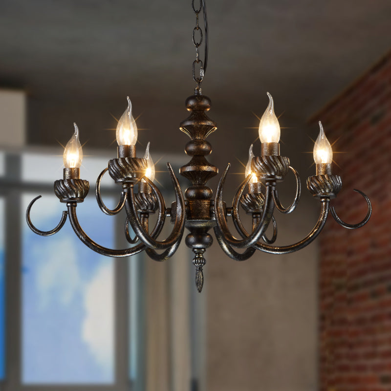 Rustic Antique Black Metal Chandelier with 6 Lights - Living Room Pendant Light Fixture