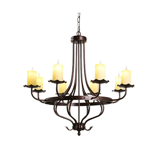 Yellow Glass Chandelier Lamp: Country Dining Room Pendant Lighting (8 Lights) in Bronze