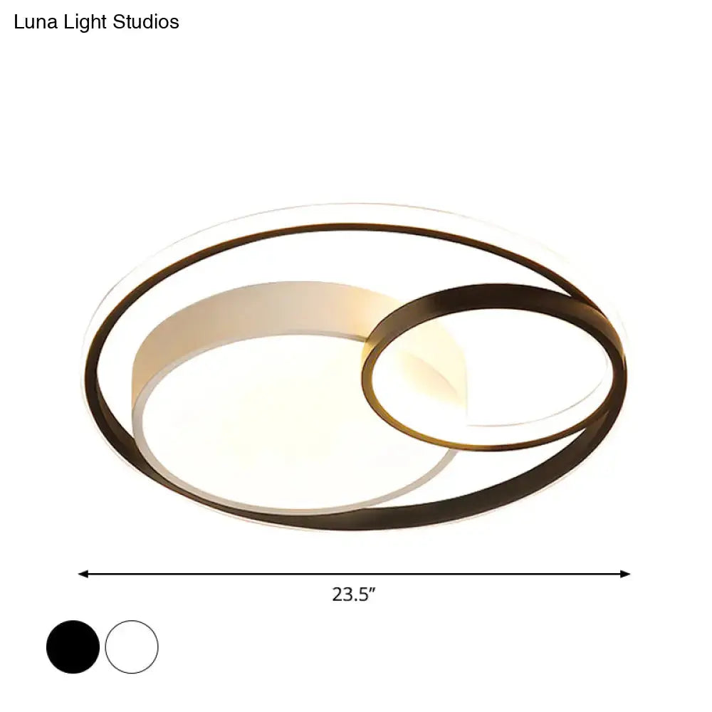 Minimal LED Flush Light - Black/White Circular Ceiling Lighting with Acrylic Shade - 16"/19"/23.5" Dia