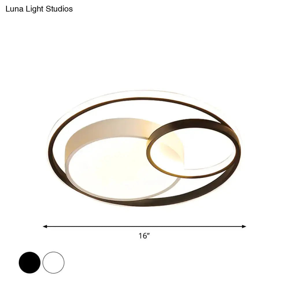 Minimal LED Flush Light - Black/White Circular Ceiling Lighting with Acrylic Shade - 16"/19"/23.5" Dia