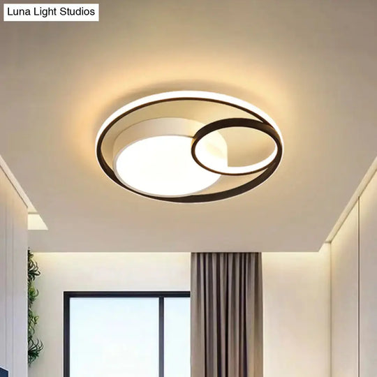 Minimal LED Flush Light - Black/White Circular Ceiling Lighting with Acrylic Shade - 16"/19"/23.5" Dia